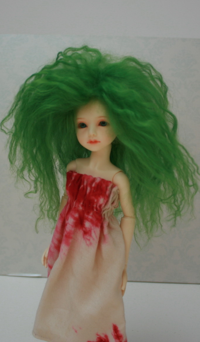 Bright Green mohair wig 5"